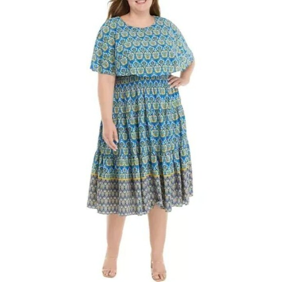 Julian Taylor Women's  Short Sleeve Round Neck Printed Chiffon Dress NWT, 14W - Picture 2 of 8